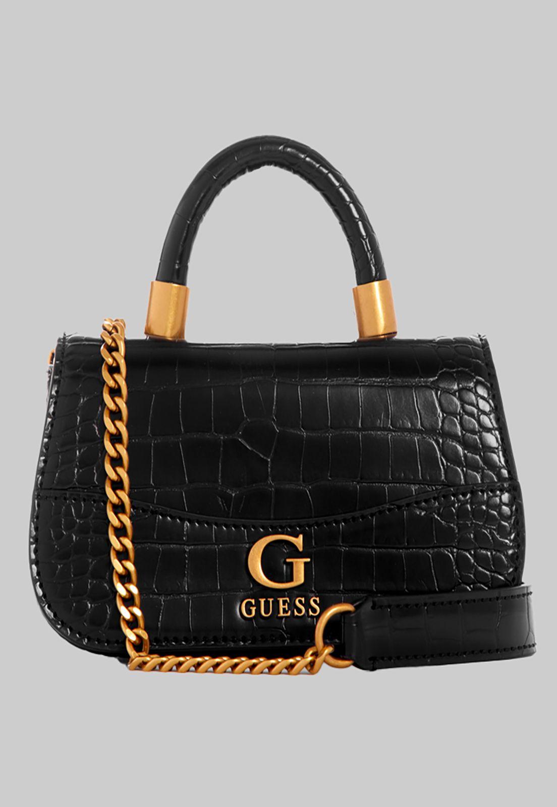 Mini Cartera Guess Nell Croc Micro Mini Flap Bla Negro-0