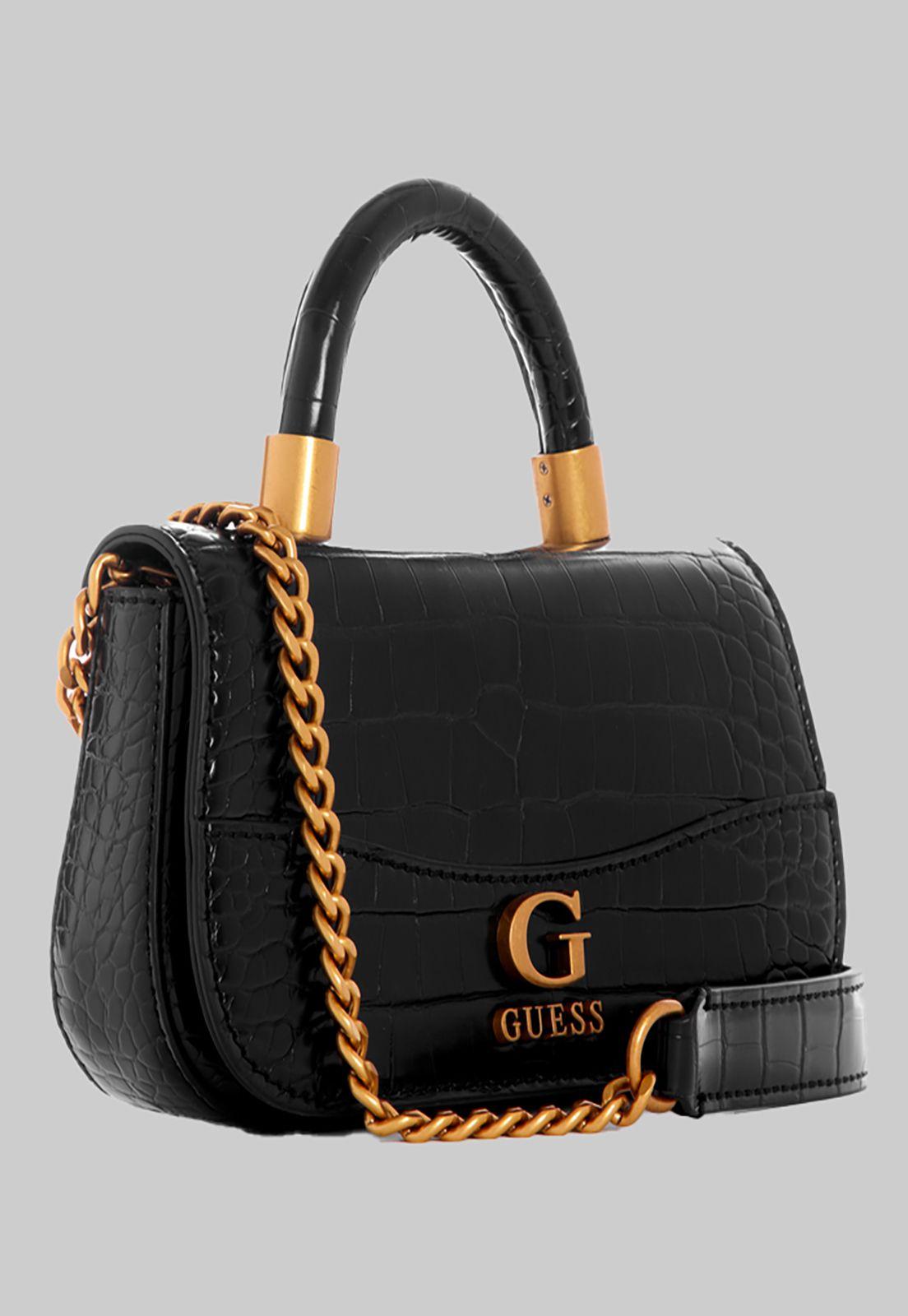 Mini Cartera Guess Nell Croc Micro Mini Flap Bla Negro-1
