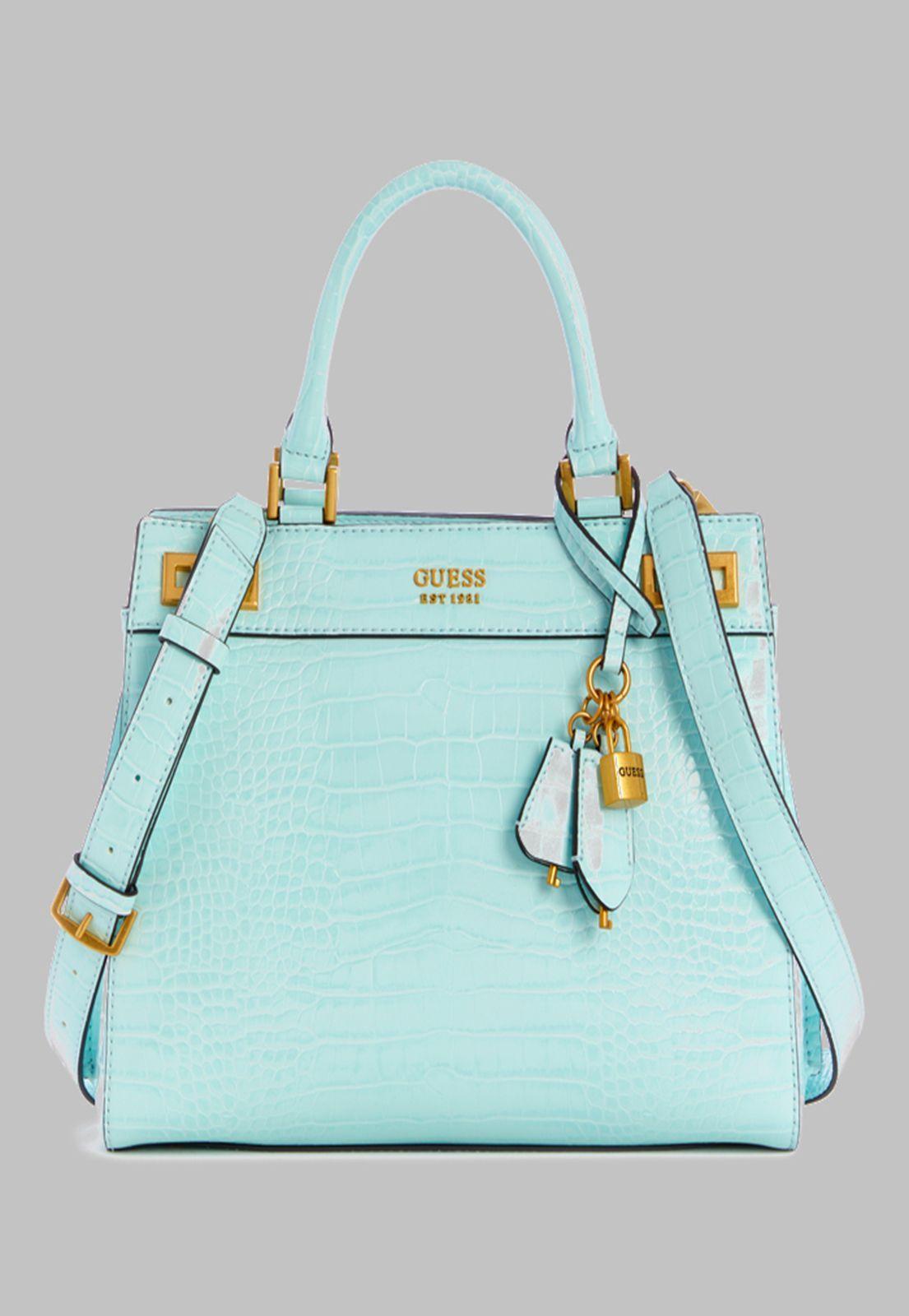 Cartera Guess Katey Croc Luxury Satchel Srf Celeste-0