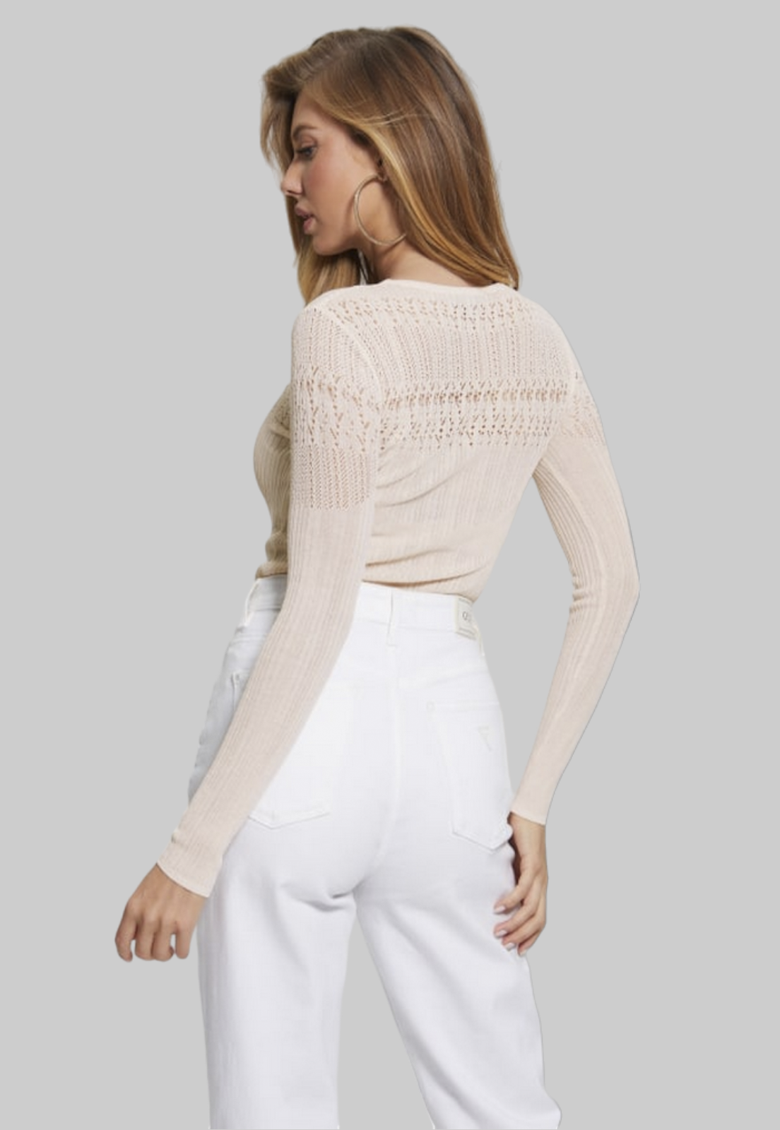 Tejido Guess Ls Niky Open Stitch Rn Swtr G9L9 Crema-3