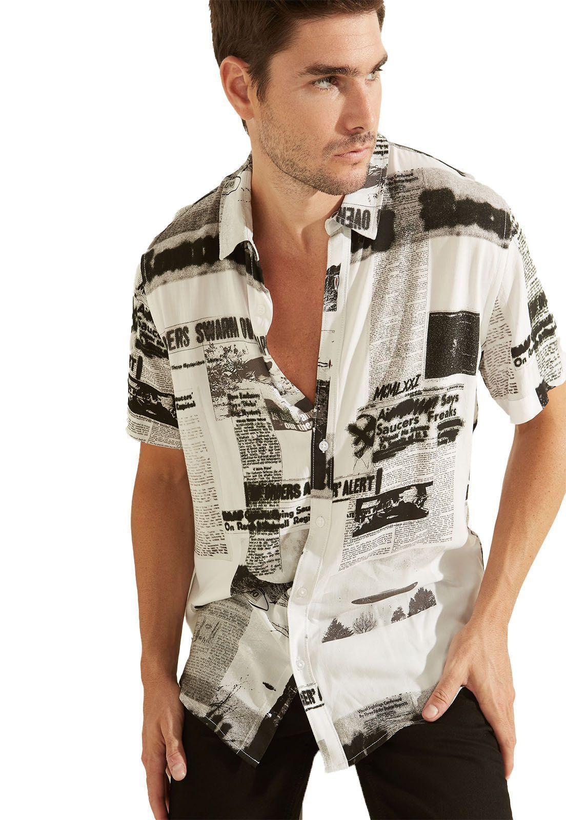 Camisa Guess Ss Eco Rayon Ufo Nwspaper-2