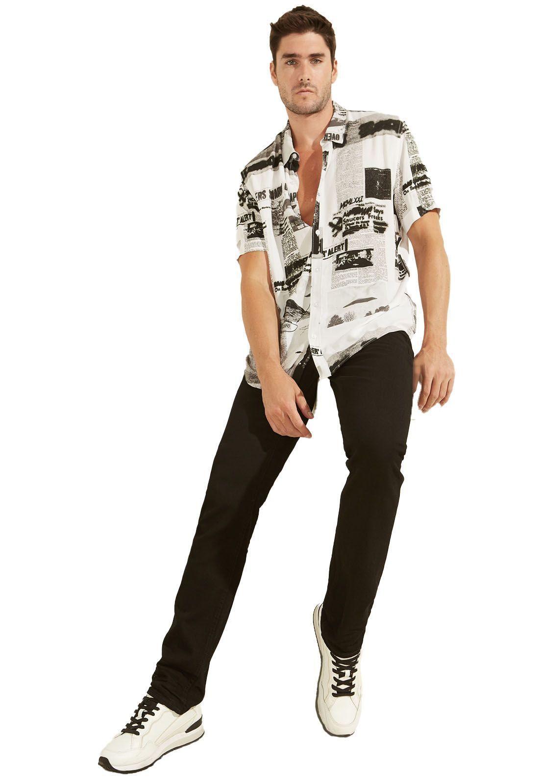 Camisa Guess Ss Eco Rayon Ufo Nwspaper-1