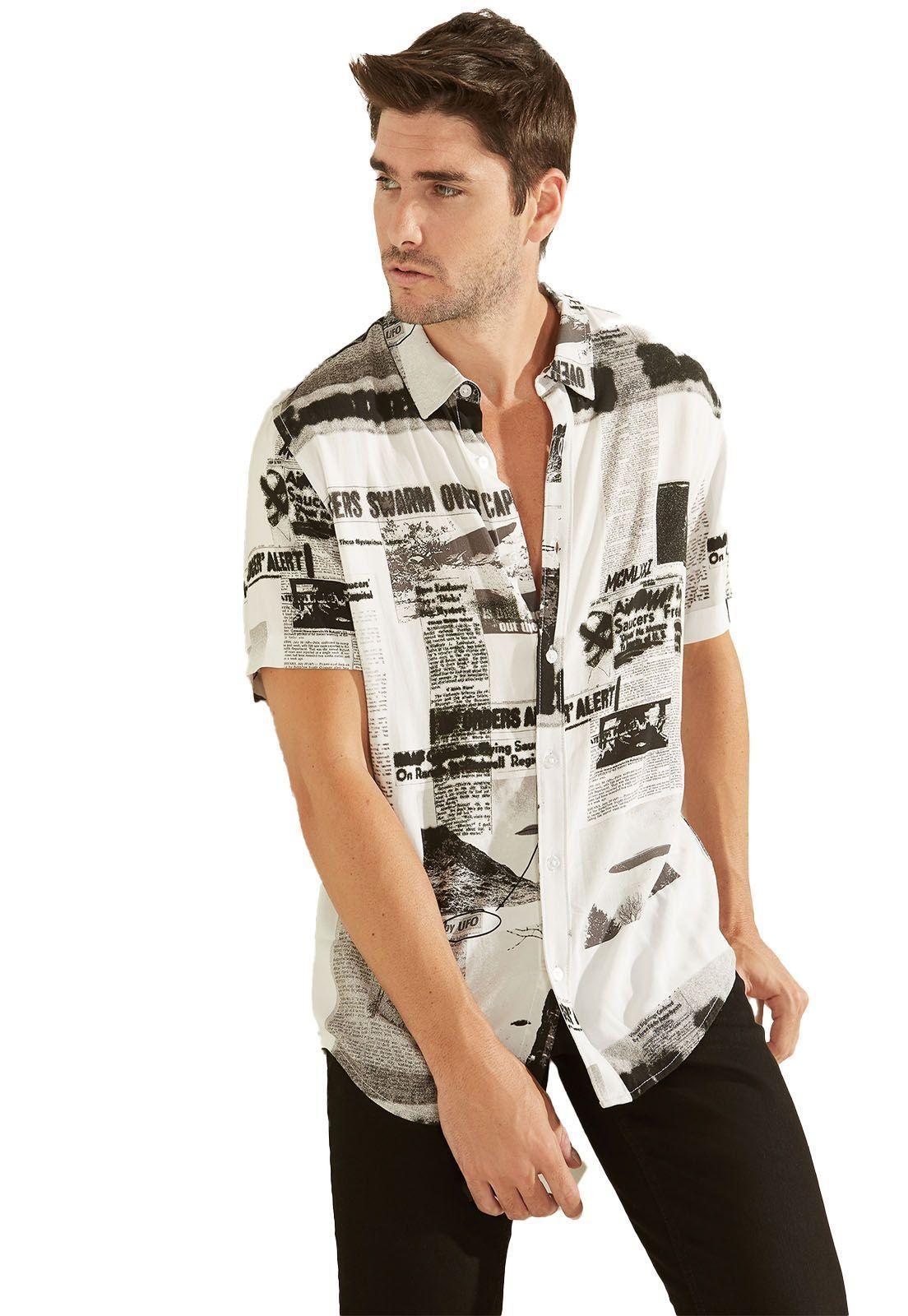 Camisa Guess Ss Eco Rayon Ufo Nwspaper-0