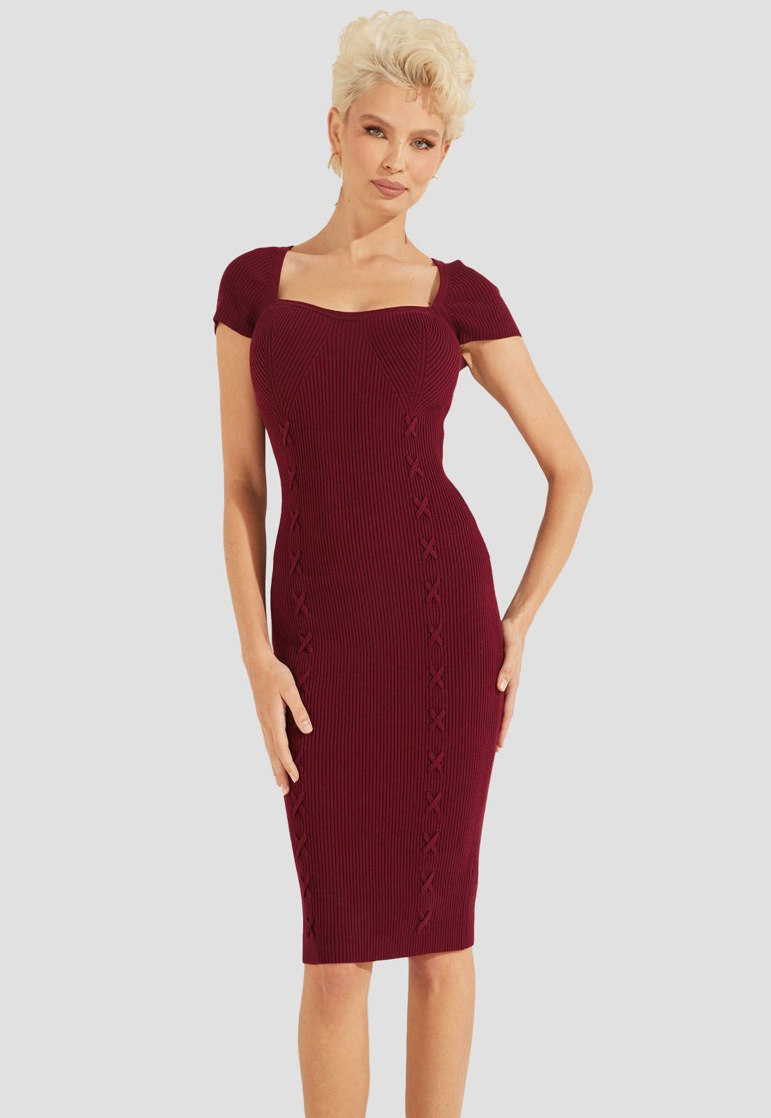 Vestido Es Cap Slv Sweethrt Margot Burdeo Guess-0