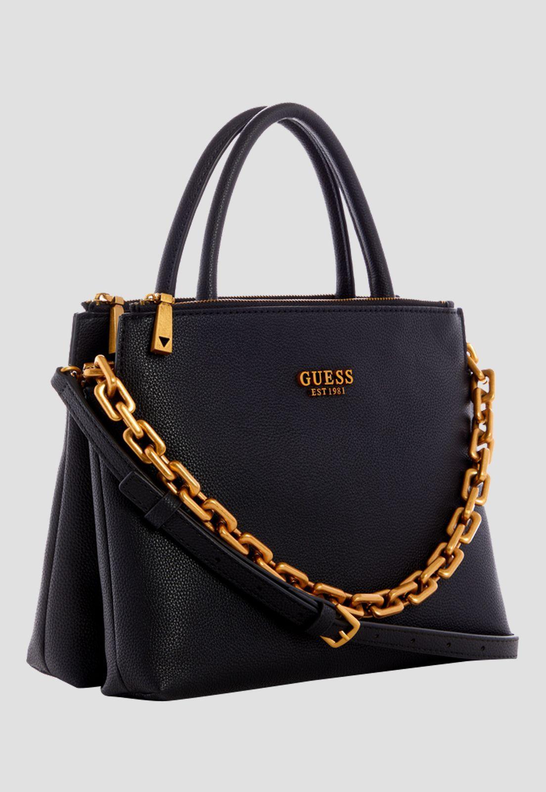 Cartera Turin Tri Cmprtmnt Satchel Bla Negro Guess-1