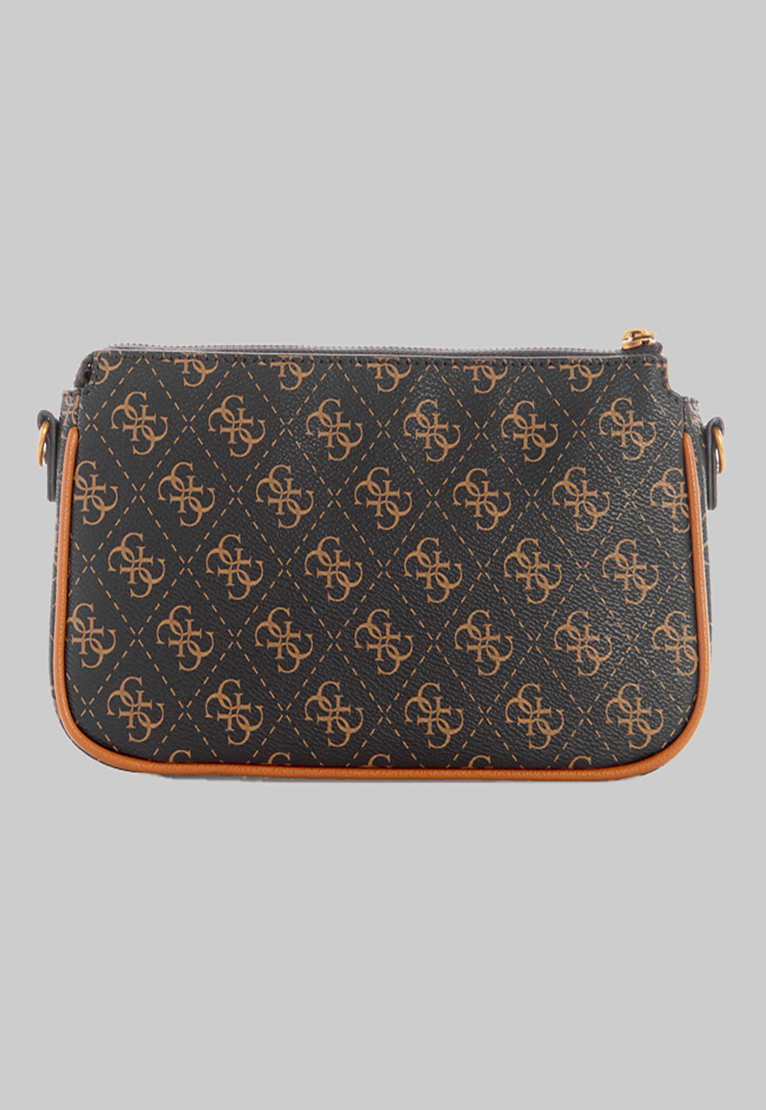 Mini Cartera Guess Nell Logo Dbl Pouch Crossbody Bga Café-2