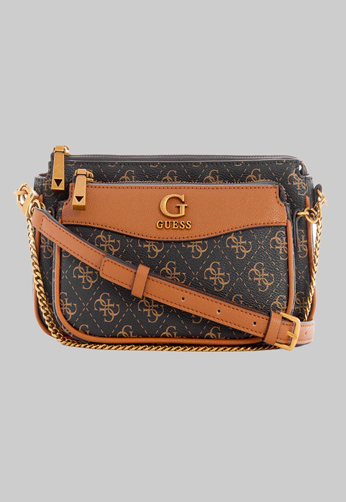 Mini Cartera Guess Nell Logo Dbl Pouch Crossbody Bga Café-0
