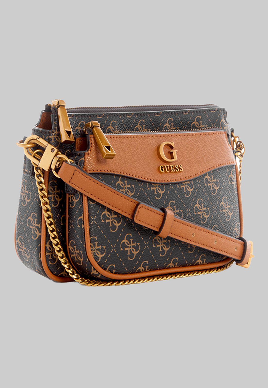 Mini Cartera Guess Nell Logo Dbl Pouch Crossbody Bga Café-1