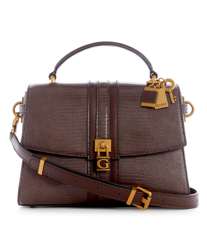 Cartera Guess Ginevra Top Handle Flap Bro Café-0