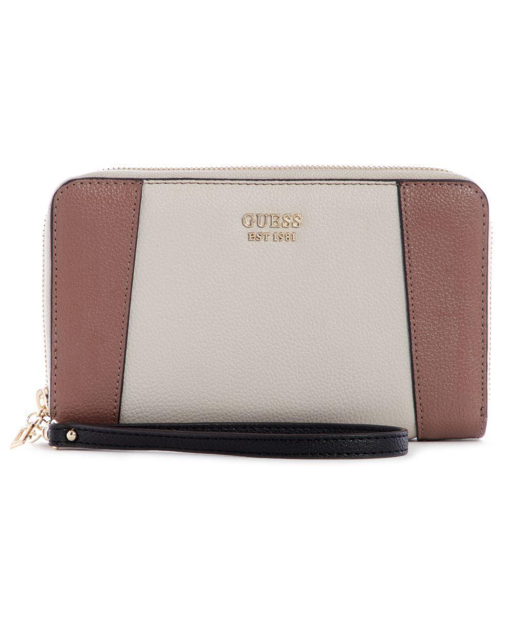 Billetera Guess Naya Slg Double Zip Wristlet Sml Crema Tu-0