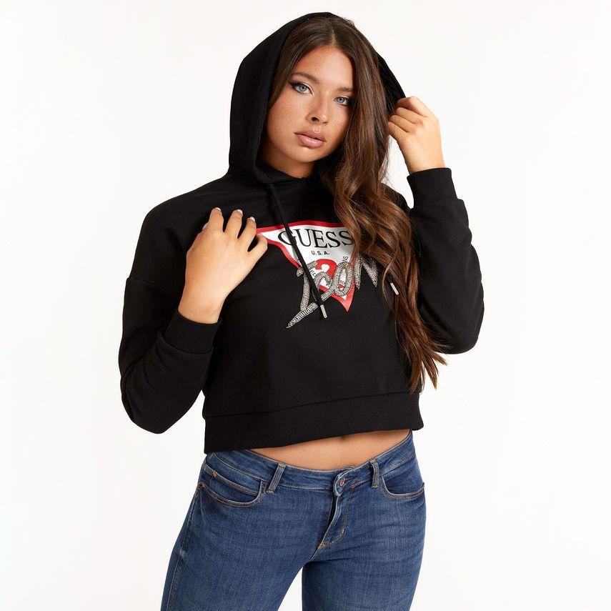 Poleron Iconic Hood Sweatshirt Jblk Negro Guess-0