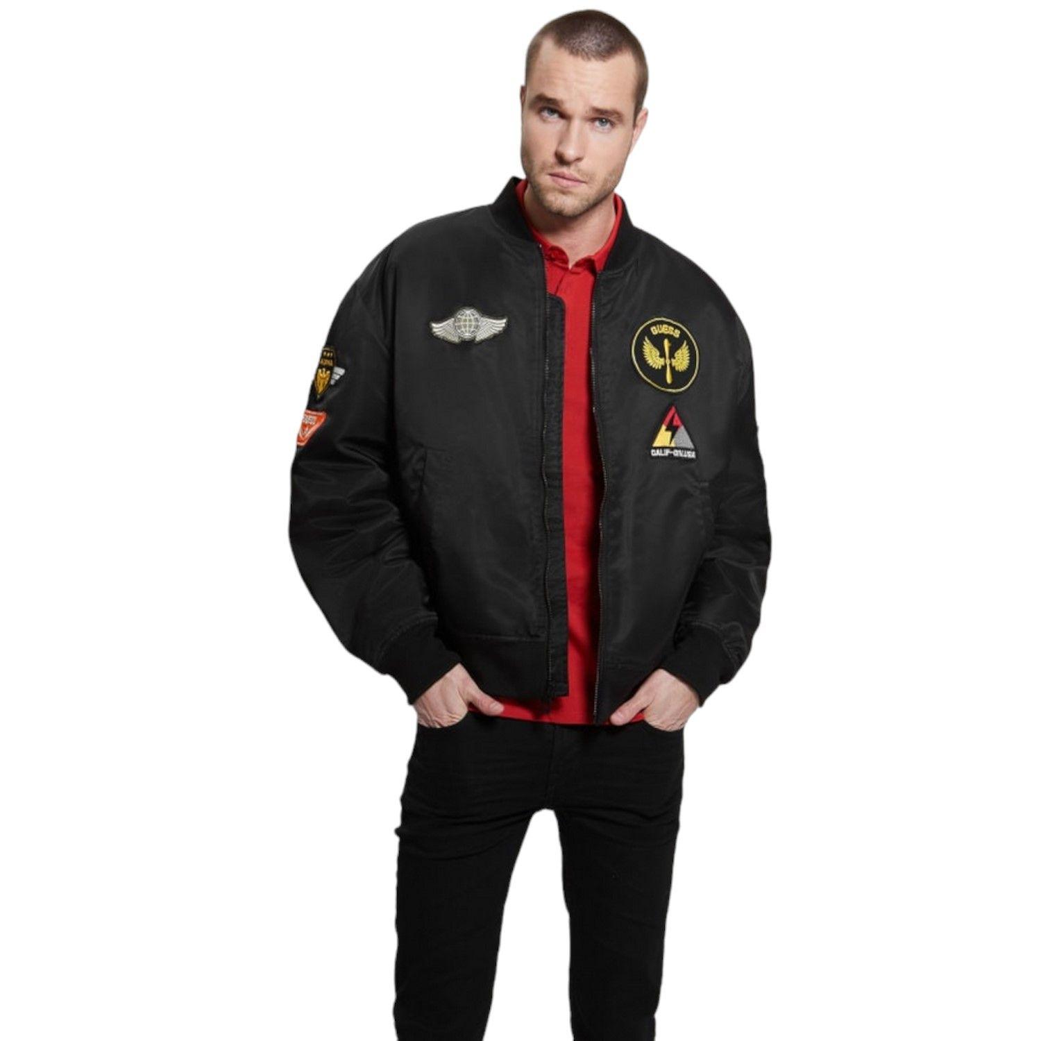 Chaqueta Guess Ace Satin Patches Bomber Jkt Jblk Negro-0