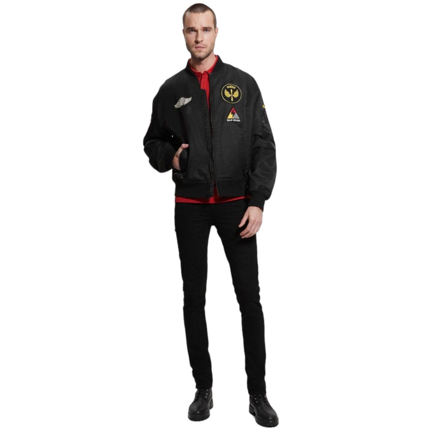 Chaqueta Guess Ace Satin Patches Bomber Jkt Jblk Negro-1