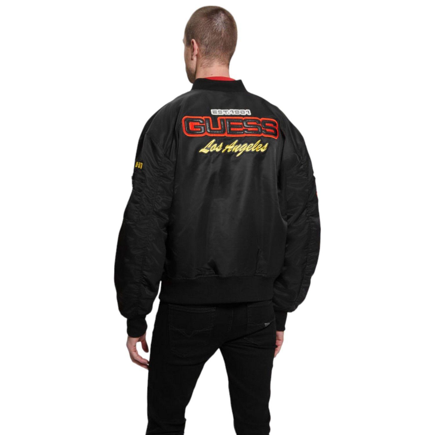 Chaqueta Guess Ace Satin Patches Bomber Jkt Jblk Negro-2