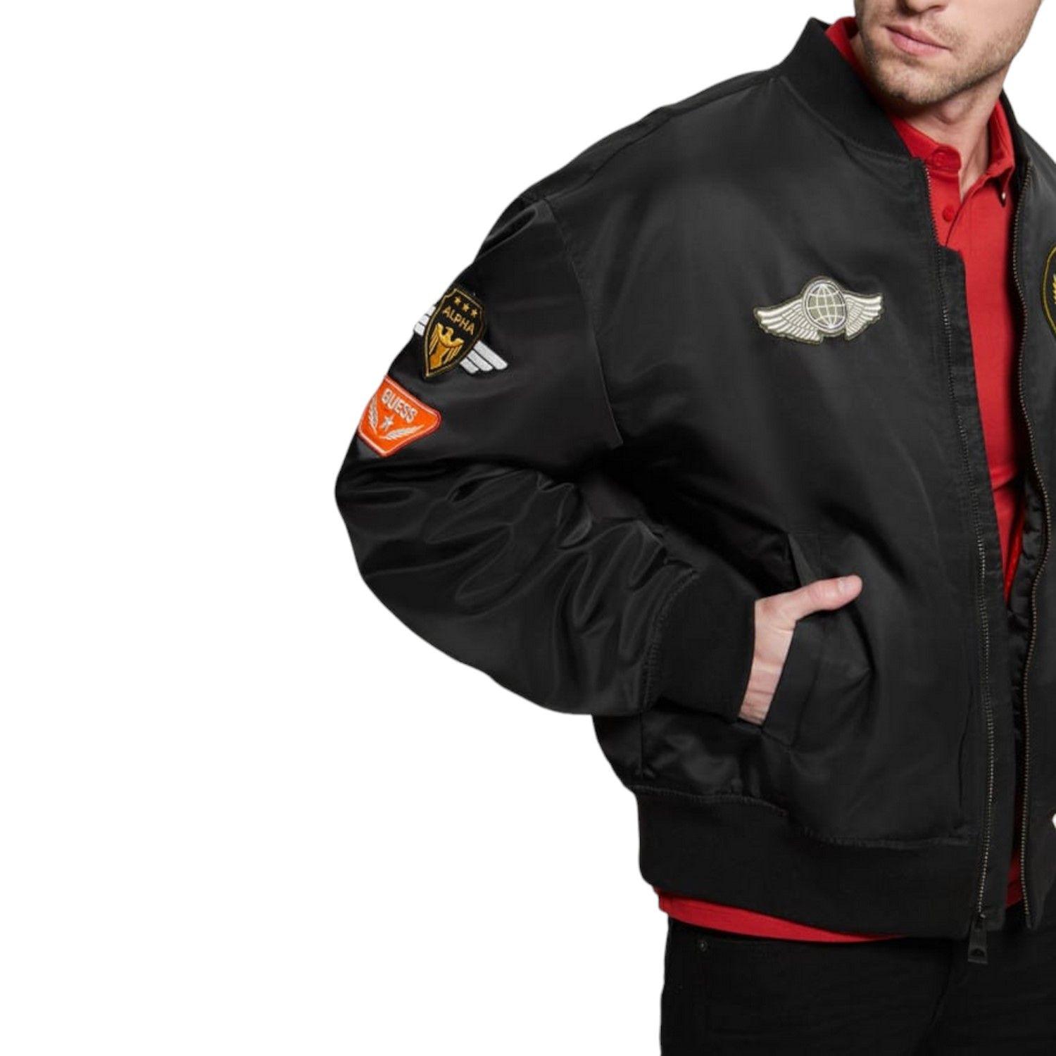 Chaqueta Guess Ace Satin Patches Bomber Jkt Jblk Negro-3