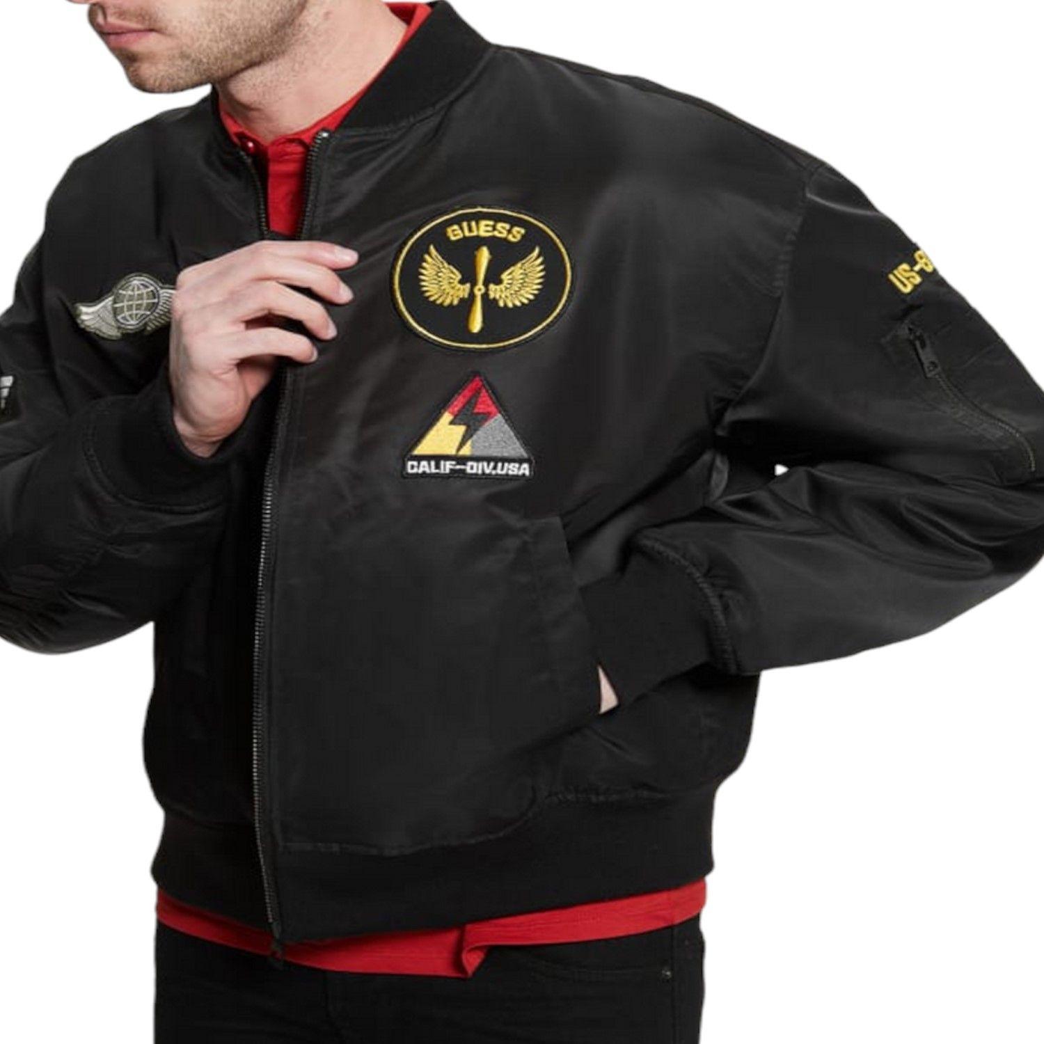 Chaqueta Guess Ace Satin Patches Bomber Jkt Jblk Negro-4