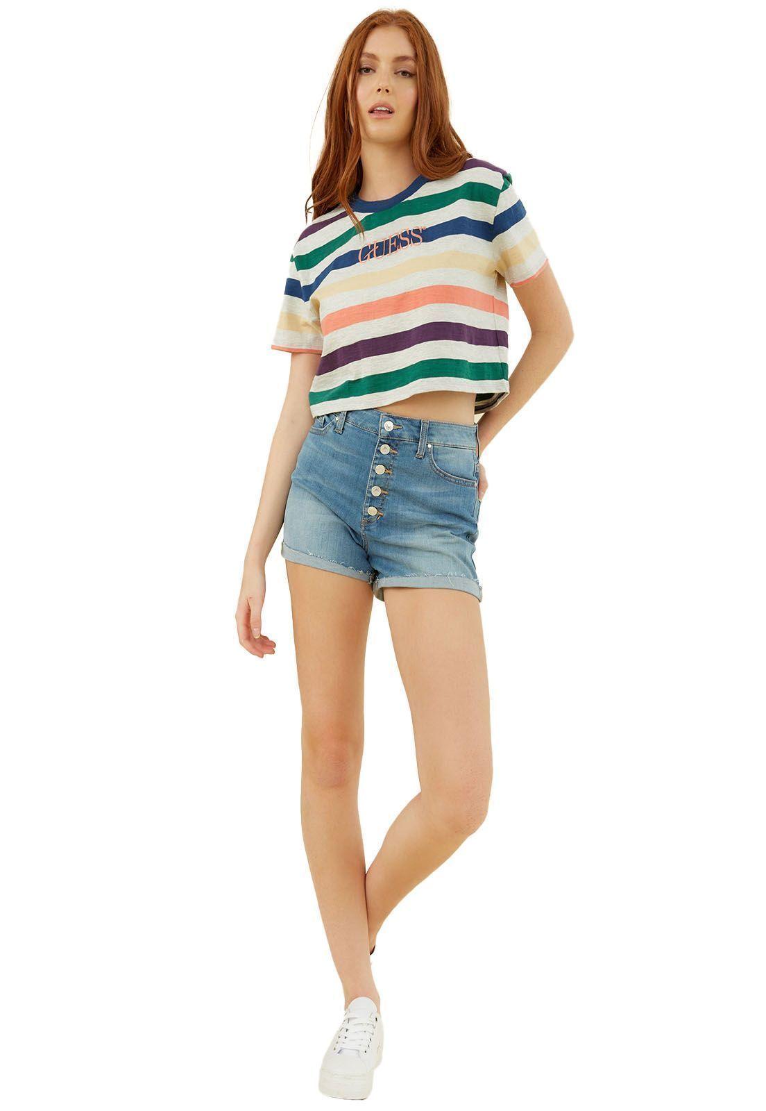 Polera Guess Ss Multicolor Stripe Crop Tee-2