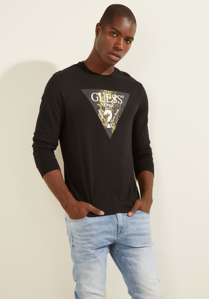 Polera Guess Ls Bsc Ny Tiger Tee Jblk Negro-0