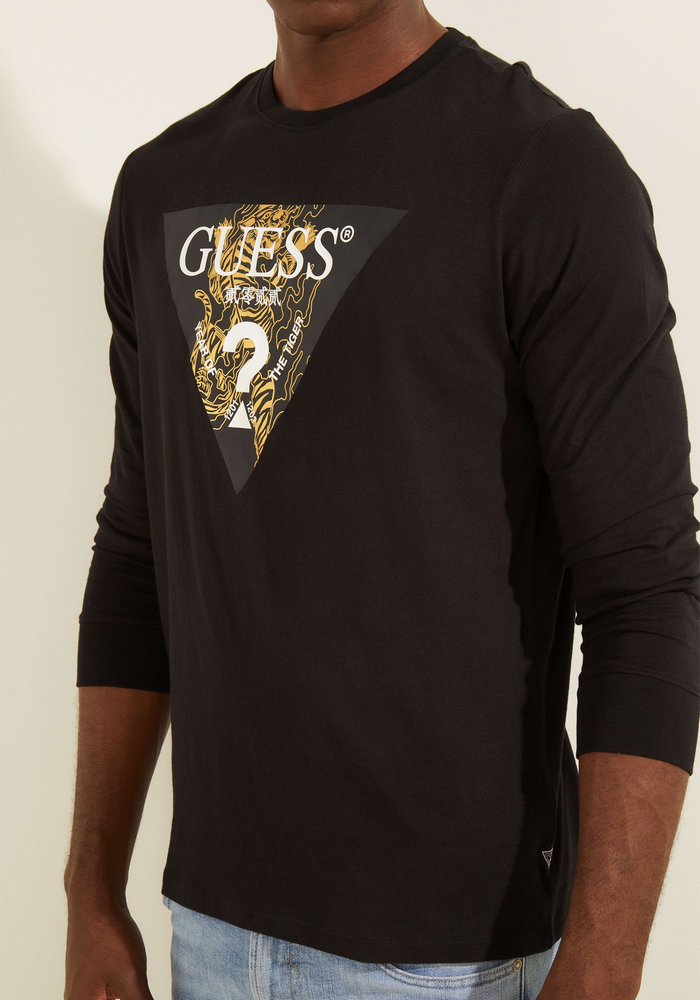 Polera Guess Ls Bsc Ny Tiger Tee Jblk Negro-3