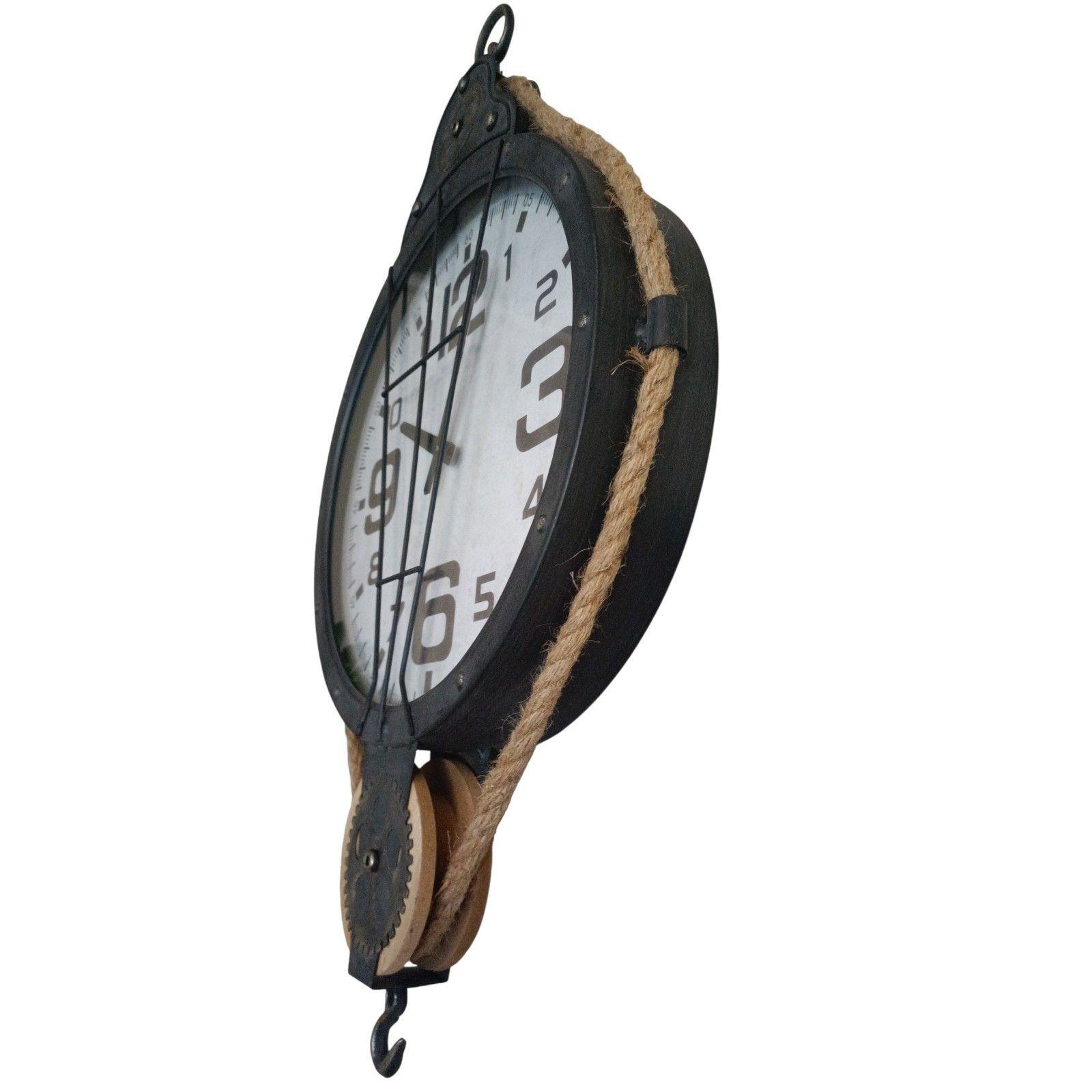 RELOJ PARED METAL DECORATIVO CON POLEA Y CUERDA-2