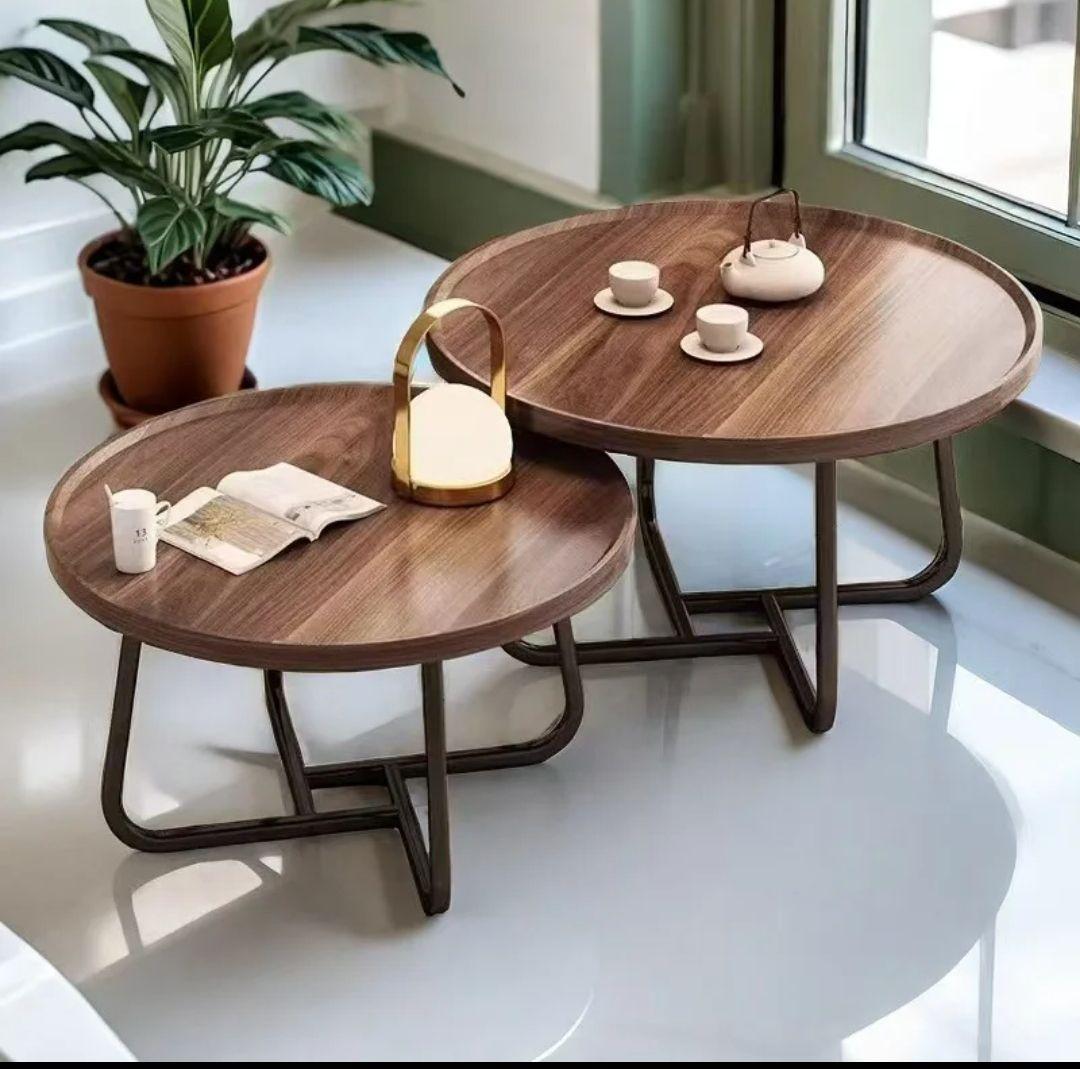 SET DE MESA DE CENTRO MADERA COLOR NOGAL  ESTILO MODERNO-2