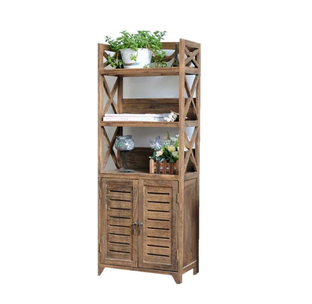 MUEBLE ESTANTE DE MADERA CON PUERTAS DE CELOSIA COLOR CAFE-0