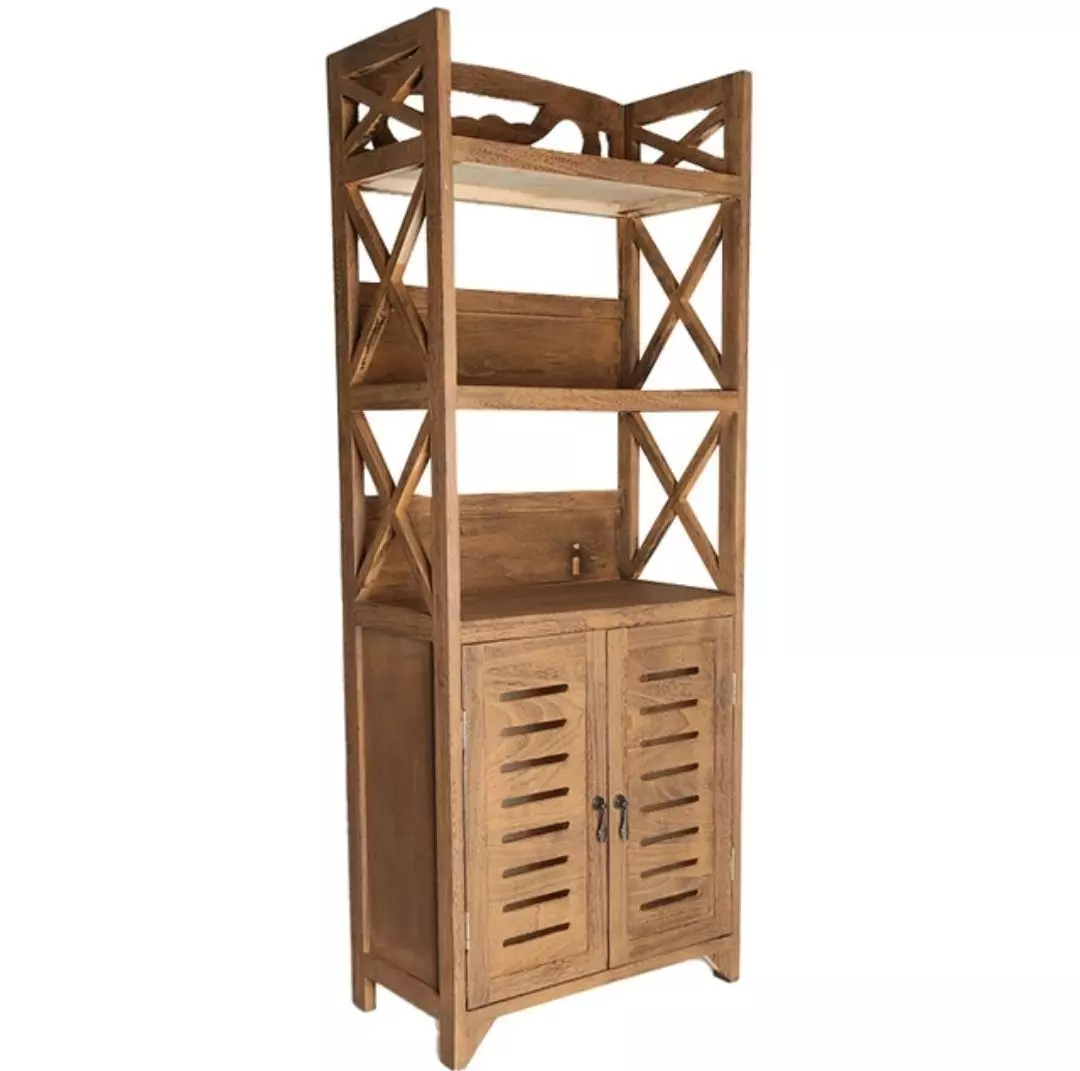 MUEBLE ESTANTE DE MADERA CON PUERTAS DE CELOSIA COLOR CAFE-1