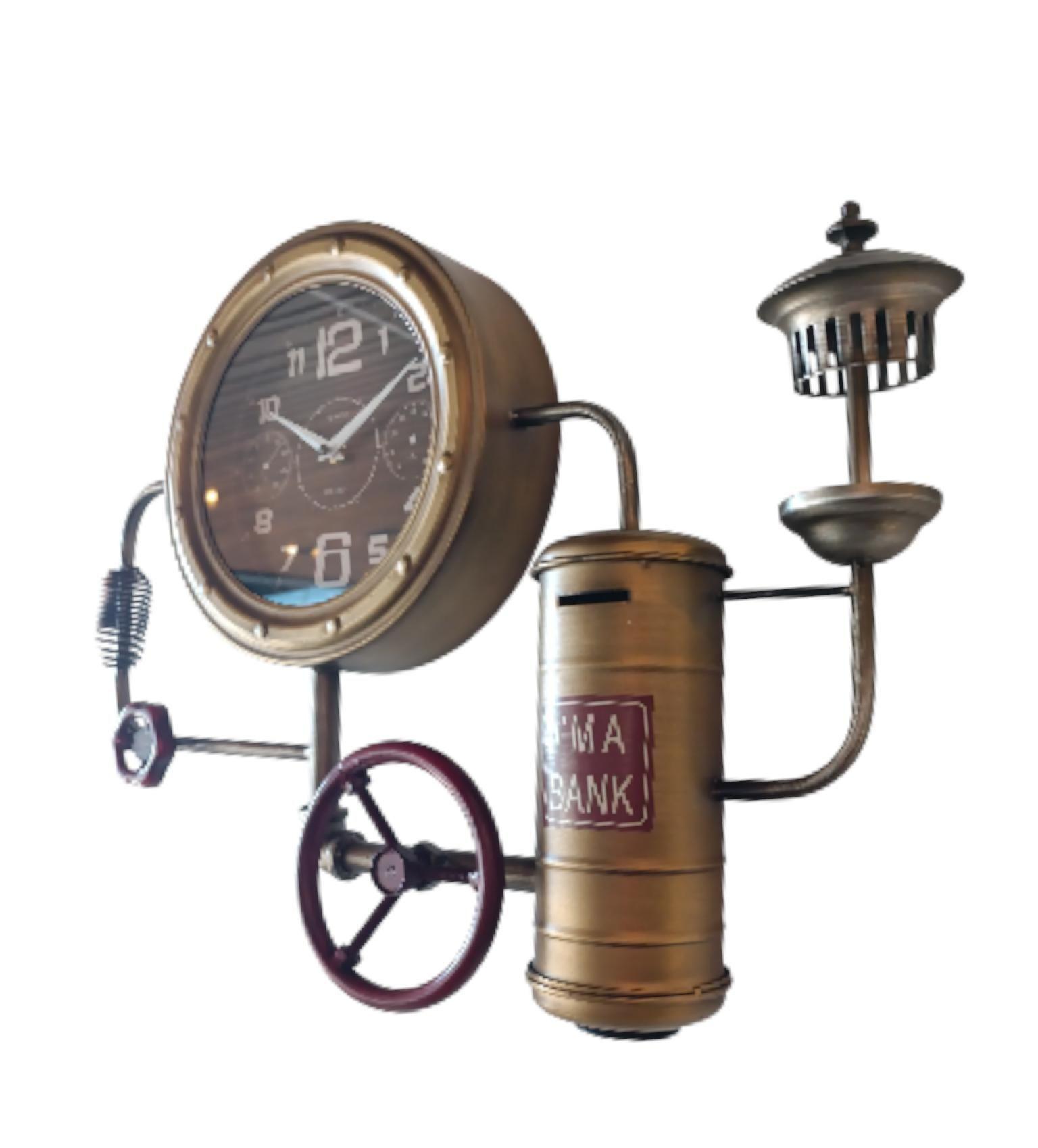 RELOJ PARED INDUSTRIAL  METAL DISEÑO CAÑERIAS-2