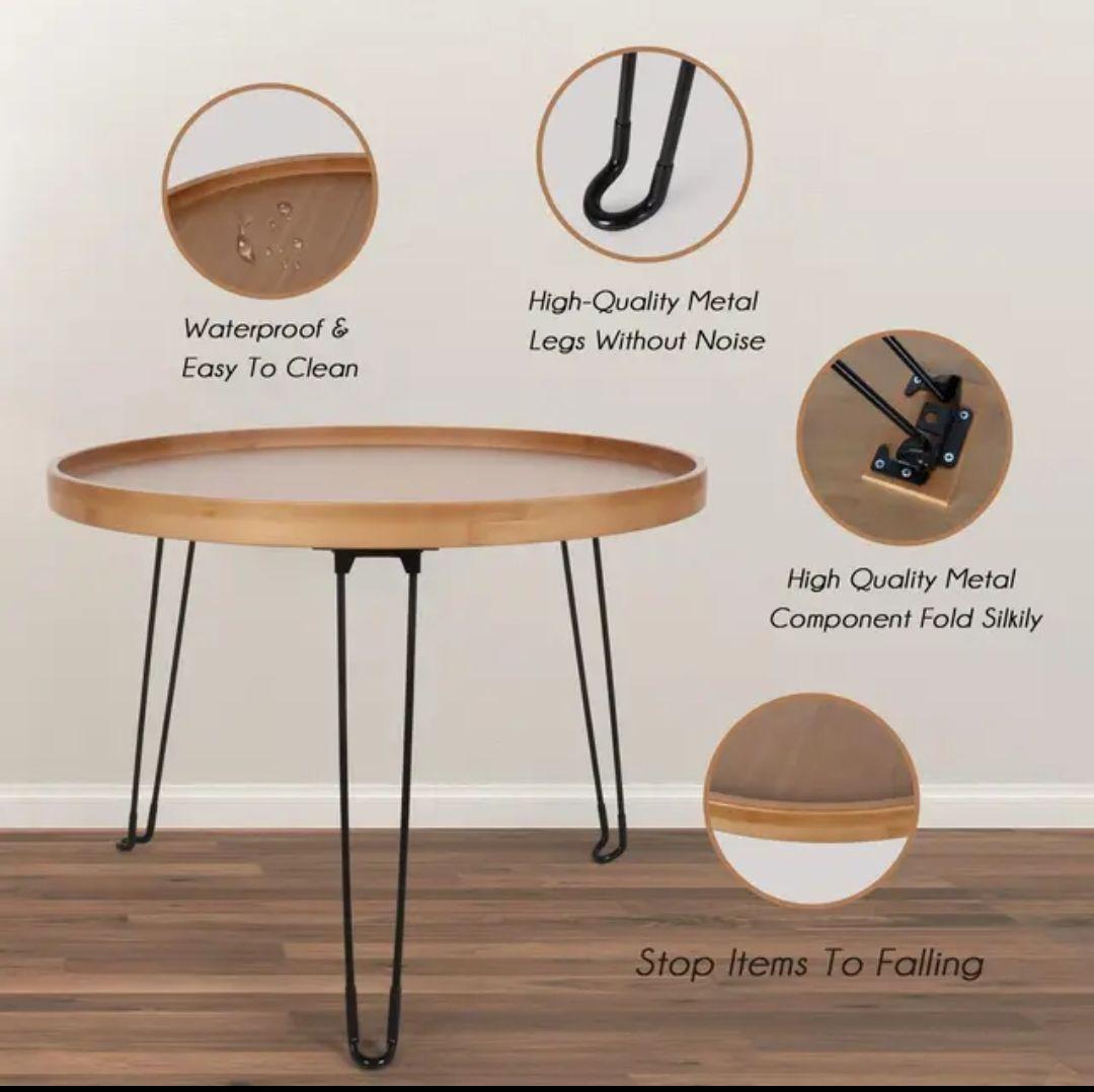 MESA AUXILIAR REDONDA MODERNA  CAFE CON PATAS DE METAL PLEGABLES-2