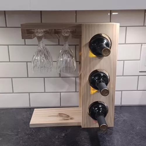 Vinoteca Cava Porta Vino Madera Pino 3 Vinos Y 4 Copas-3