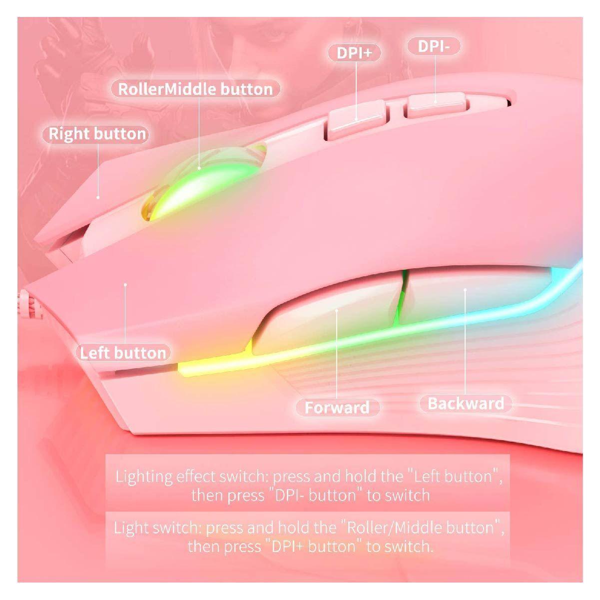 Mouse Gamer Onikuma CW905 Rosado 6400 dpi-5