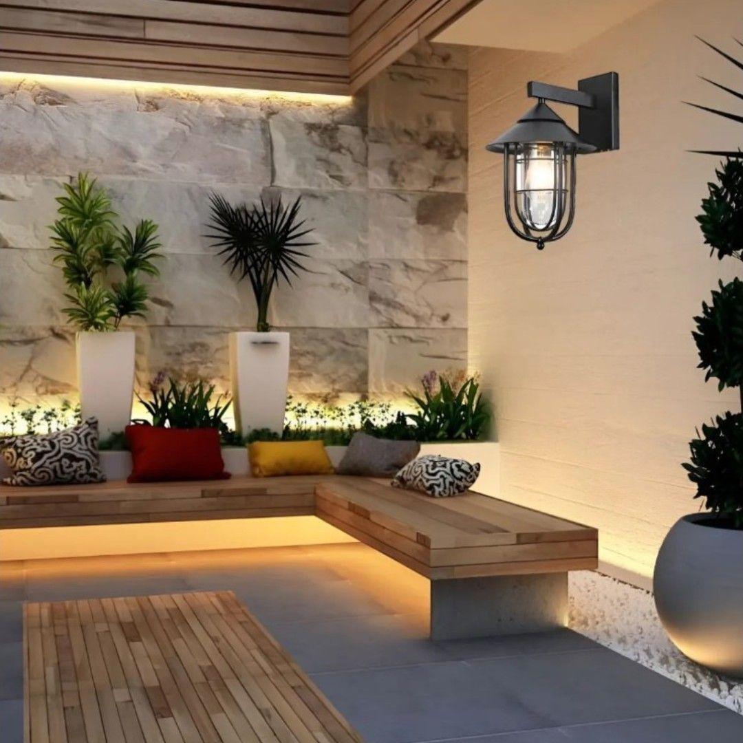 Lampara Aplique Exterior SEC E27 Negro Estilo Vintage Industrial para Jard n y Terraza-3