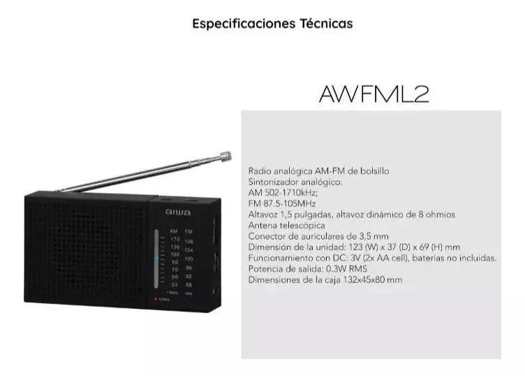 Radio Aiwa Awfml2 Am-fm Análogo Portátil Conector 3.5 Mm-2