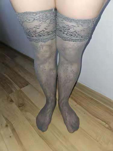 Calcetas Bucaneras Largas De Encaje Hasta El Muslo Lolita Gris-2