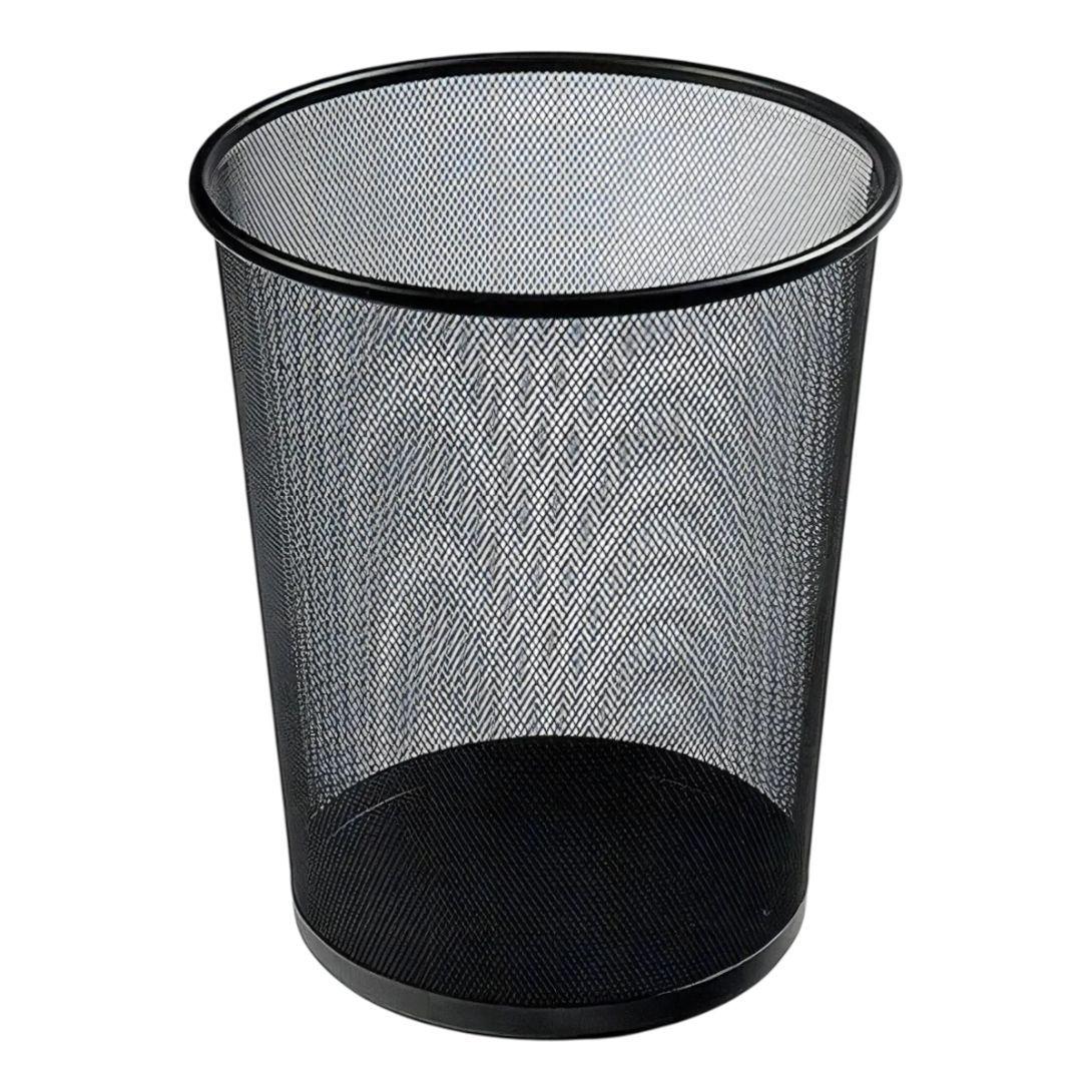 PAPELERO METALICO REDONDO BASURERO OFICINA NEGRO MALLA-2