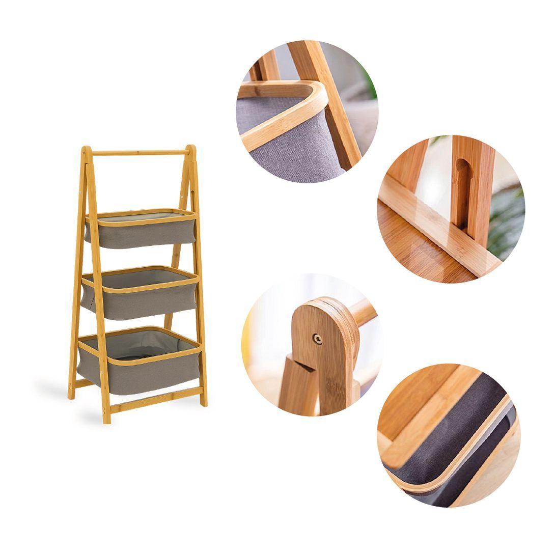 Estante de Almacenamiento Plegable Organizador 3 Niveles Cestas de Tela Gris-3