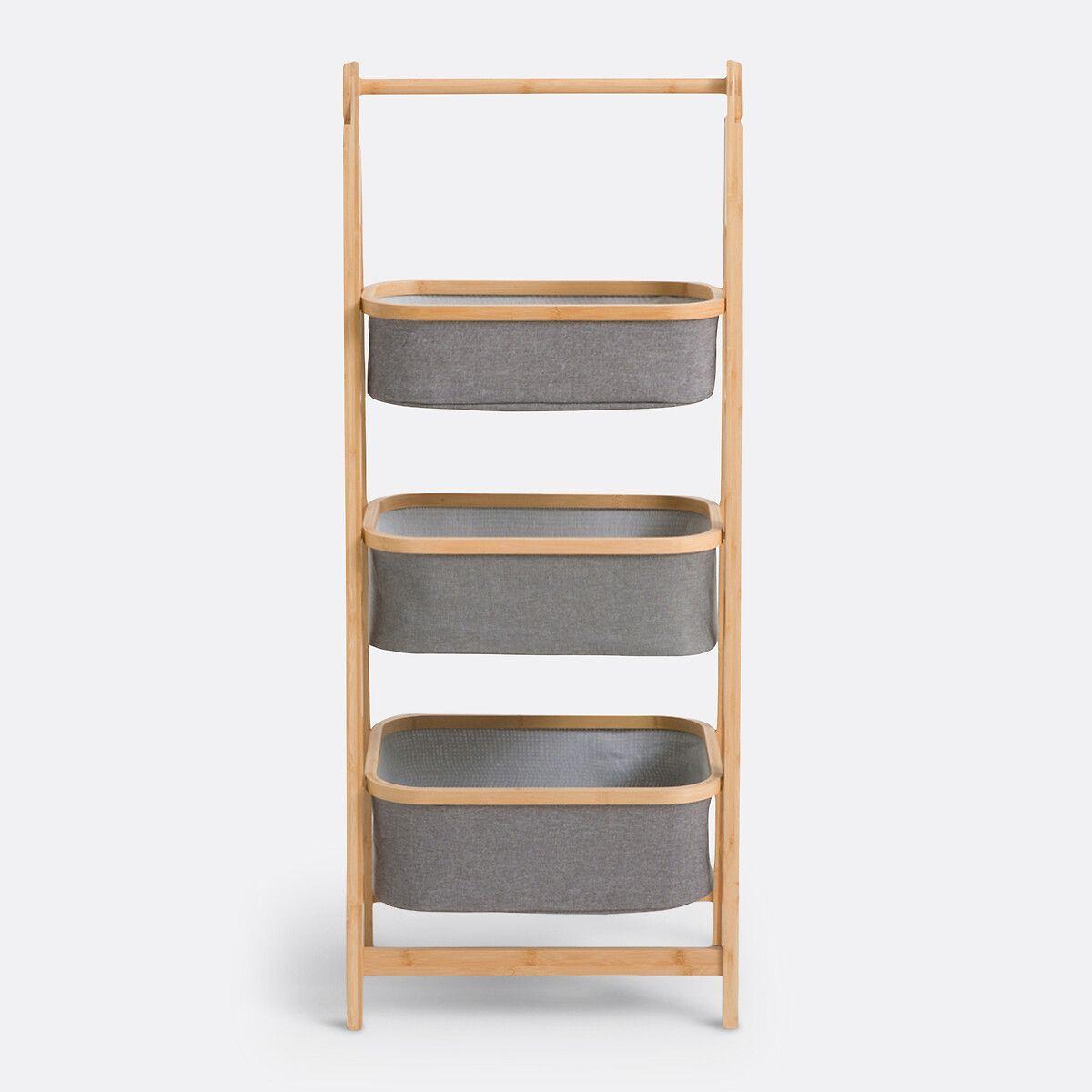 Estante de Almacenamiento Plegable Organizador 3 Niveles Cestas de Tela Gris-5