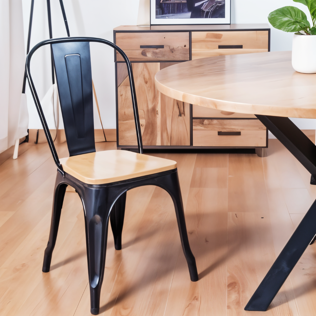 Silla De Metal Tolix Asiento De Madera-1