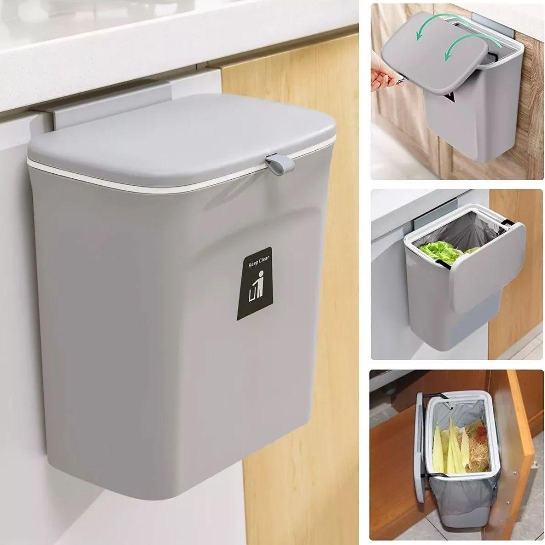BASURERO COLGANTE DE PUERTA PARA COCINA GRIS-3