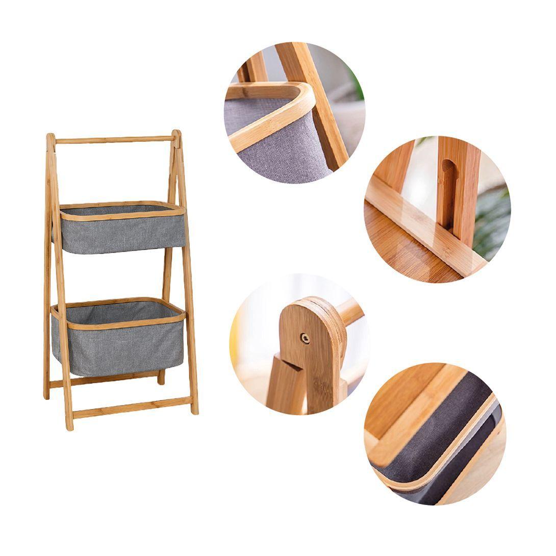 Estante de Almacenamiento Plegable Organizador 2 Niveles Cestas de Tela Gris-2