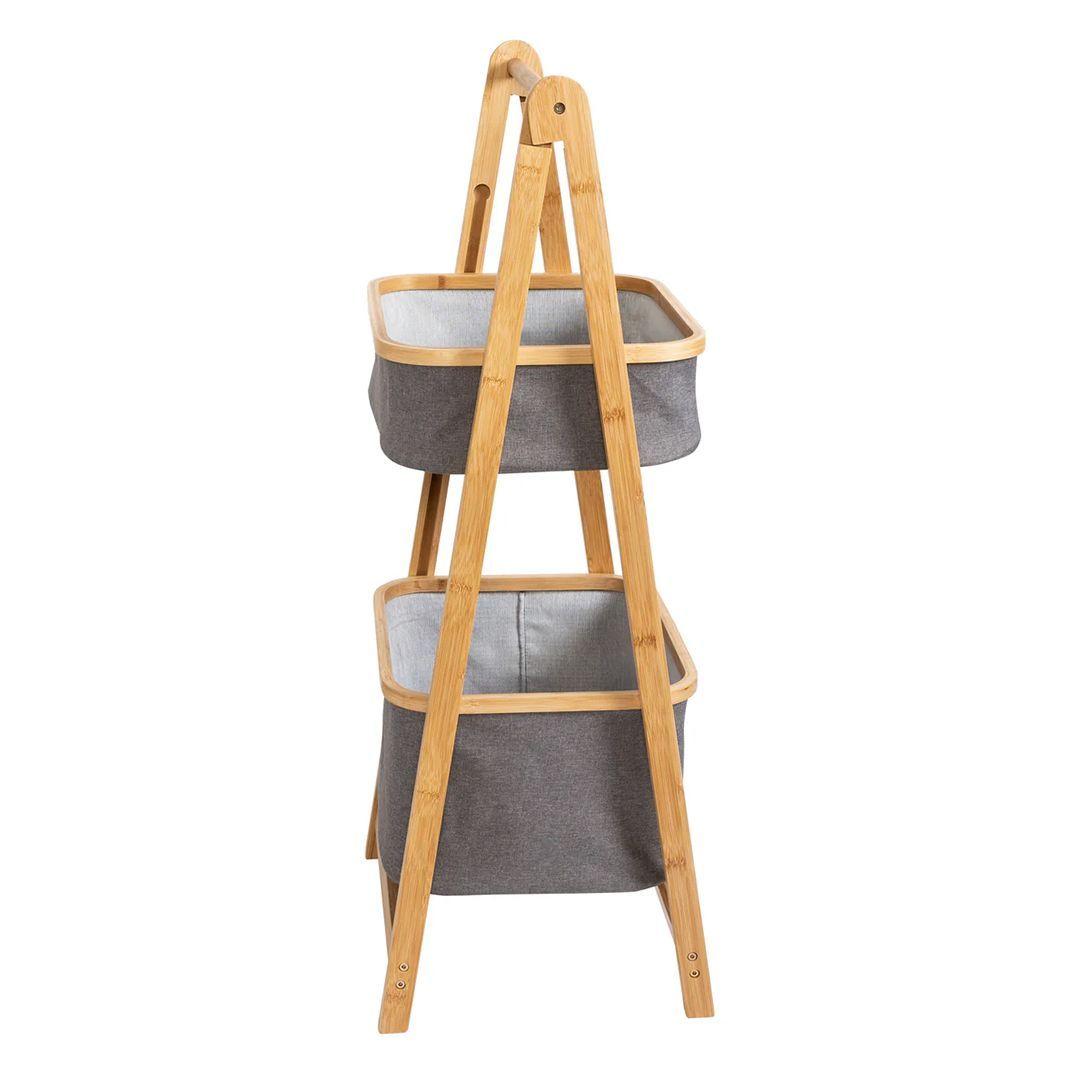 Estante de Almacenamiento Plegable Organizador 2 Niveles Cestas de Tela Gris-5