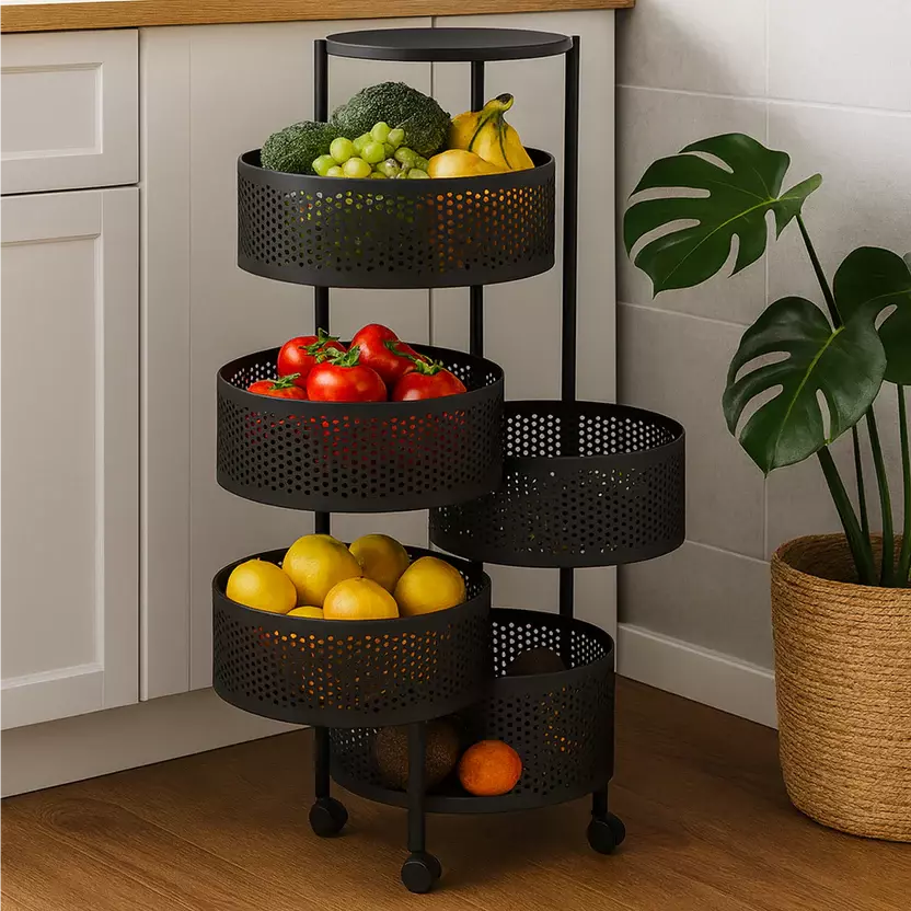 Frutero de 5 Niveles con Ruedas | Organizador Metálico Negro-1