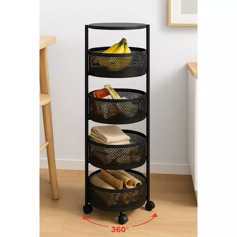 Frutero de 5 Niveles con Ruedas | Organizador Metálico Negro-3