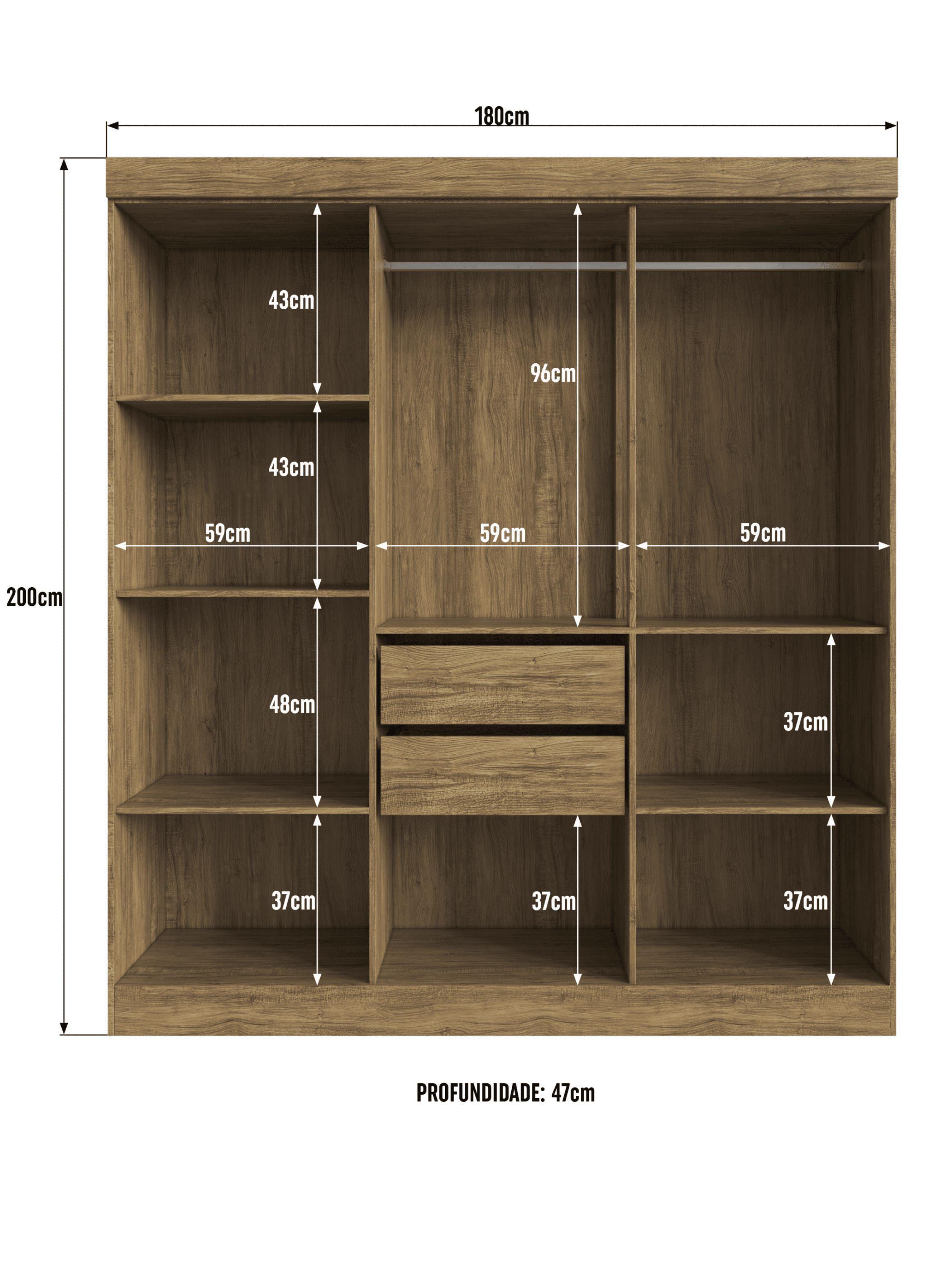 Clóset 6 Puertas 2 Cajones Gris/Café 200x180x47 cm-4