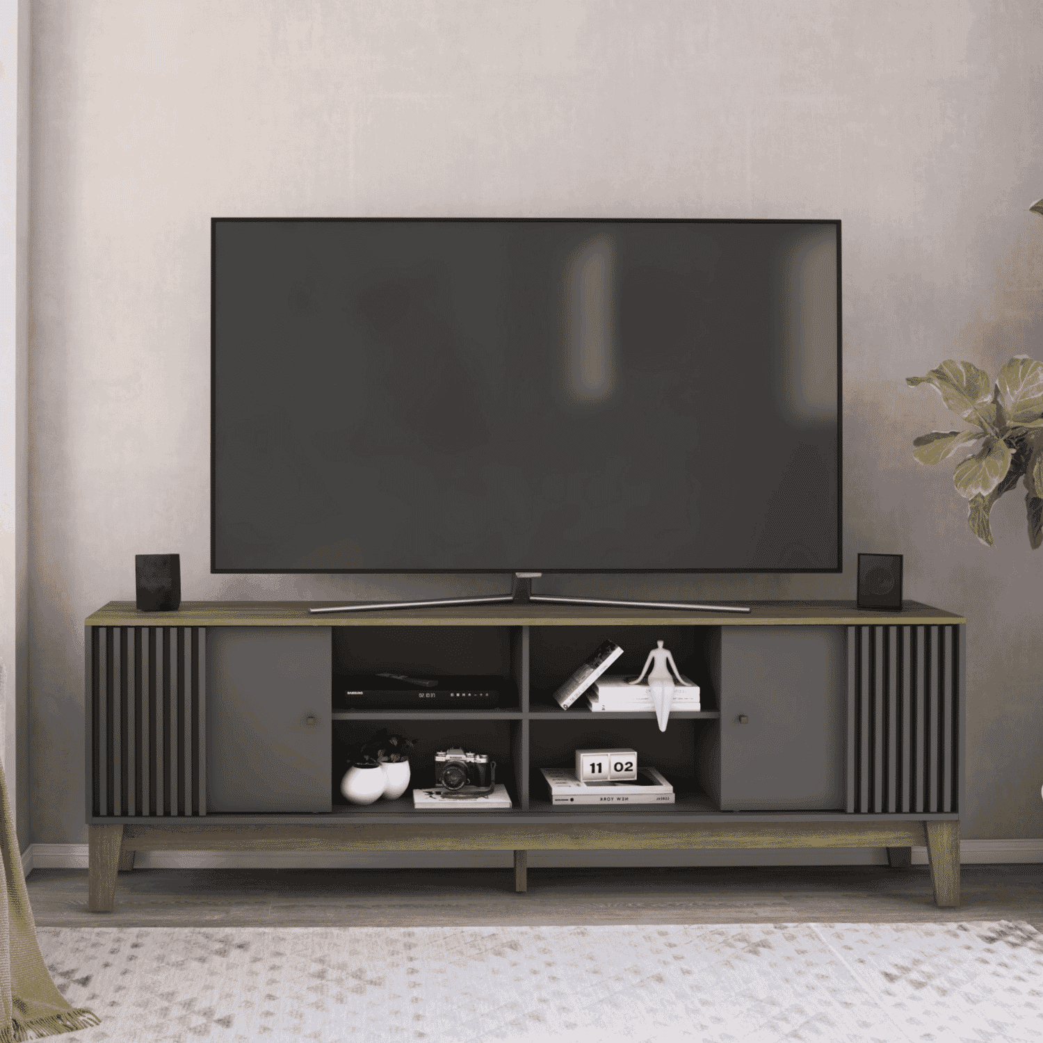 RACK TV HASTA 79 PULGADAS 200X66X36 GRIS FLORENCIA-1