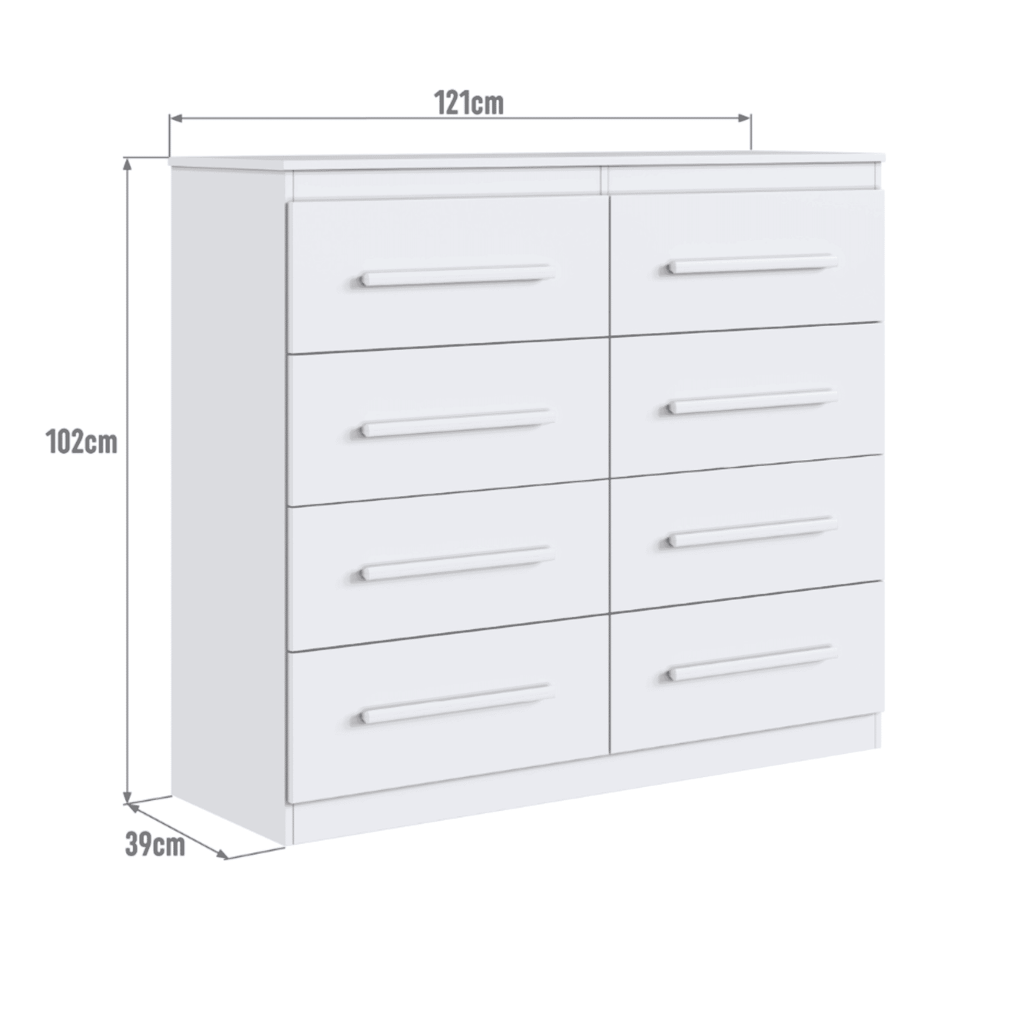 CÓMODA ARIZONA PLUS 8 CAJONES BLANCO CORREDERAS METALICAS 102X121X39-2