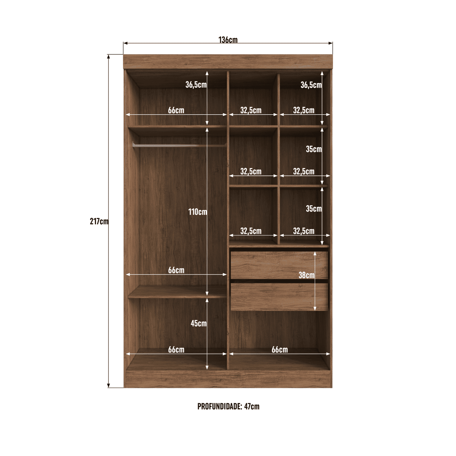 CLÓSET 4 PUERTAS 2 CAJONES 6 REPISAS 136X217X47 CM BEIGE ORLANDO-2