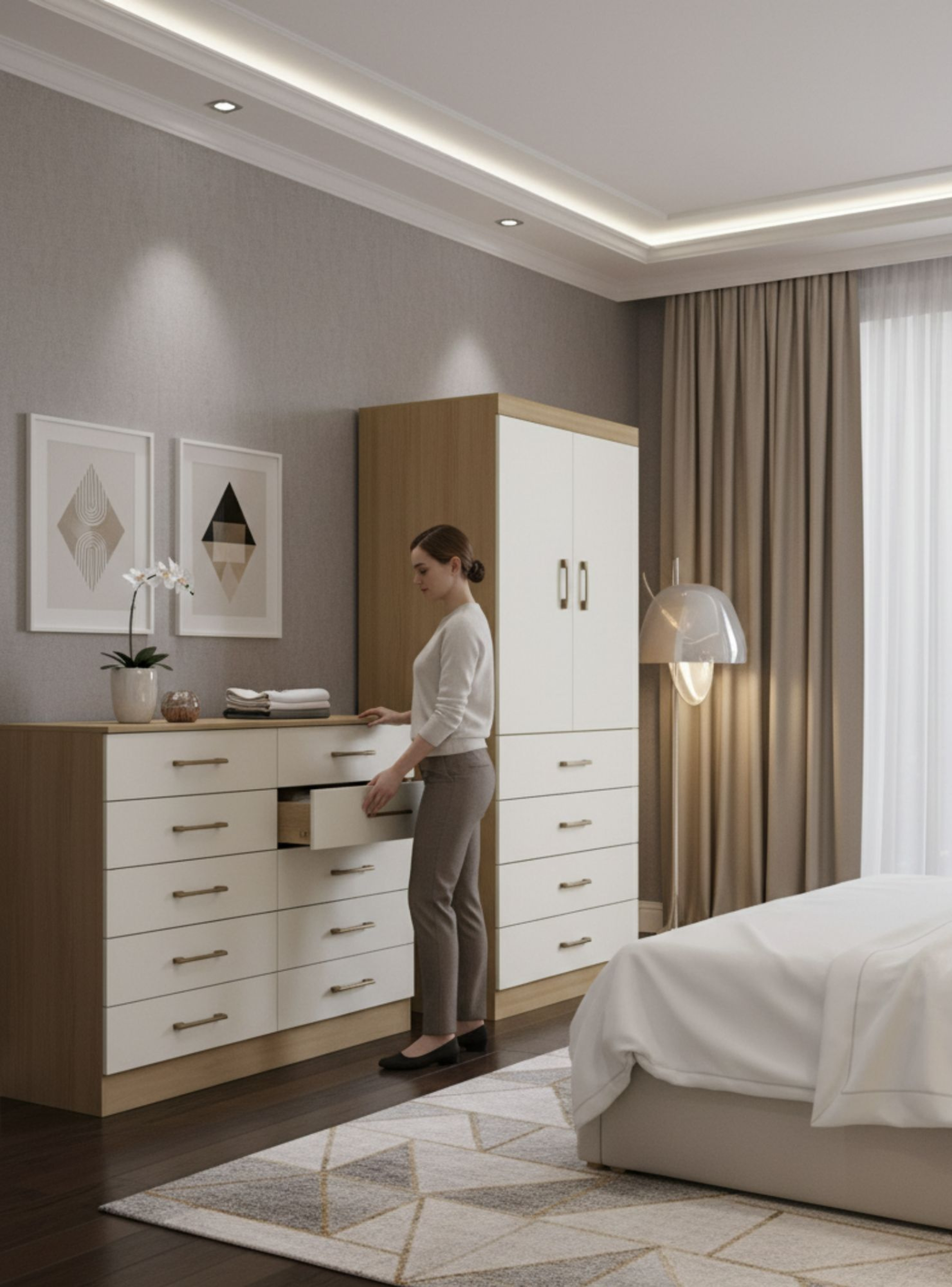 Combo Clóset 2 puertas 4 cajones + Cómoda 10 cajones café beige-2