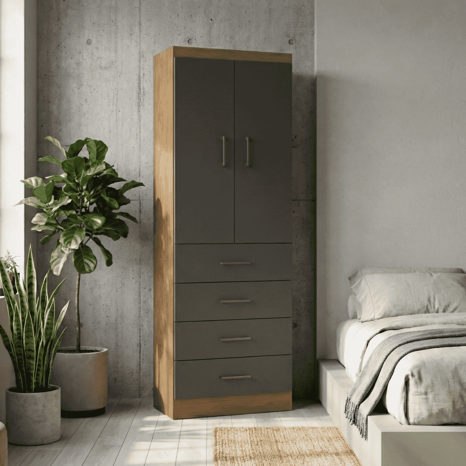 CLÓSET DE 2 PUERTAS 4 CAJONES 62X182X40 CM ROBLE-NEGRO-1