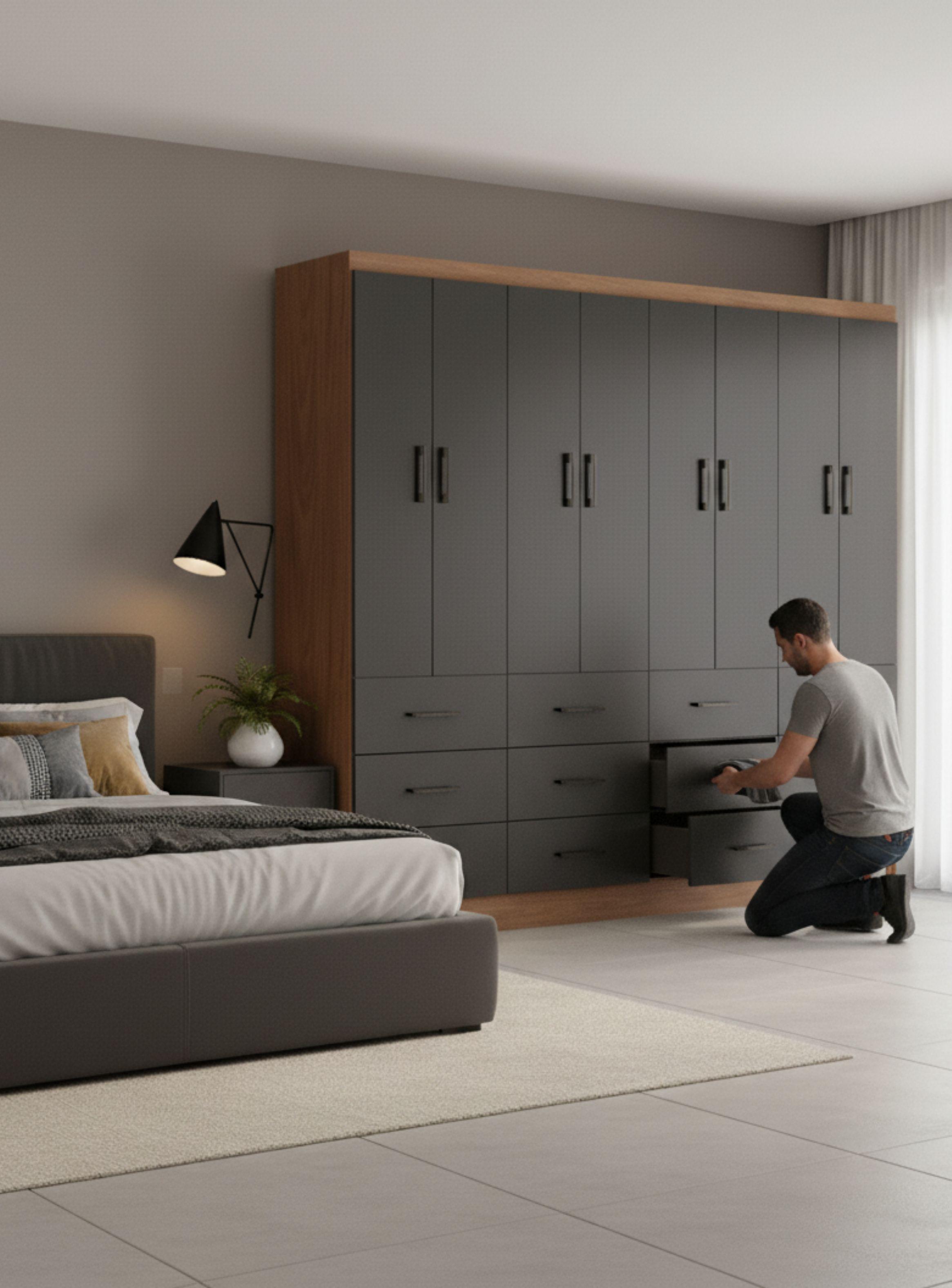 Clóset 8 Puertas 12 Cajones Café/Negro 182x199,6x40 cm-2